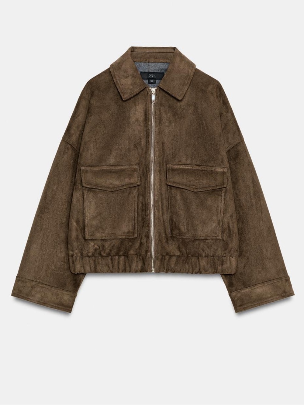 Zara Faux Suede Jacket Size L Dark Khaki - Picture 4 of 8